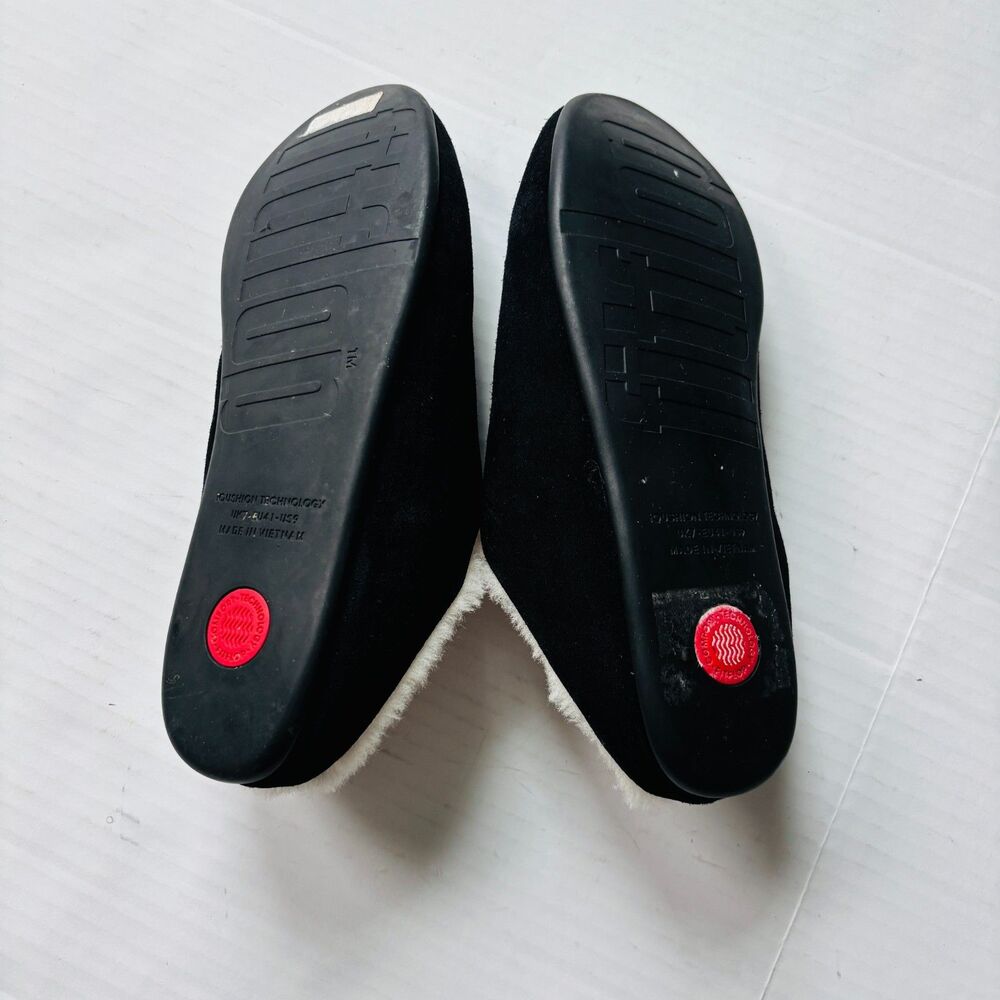 FitFlop Chrissie Shearling Slipper Mule Black Suede Womens Size 9 Cabin Chic - Picture 9 of 10